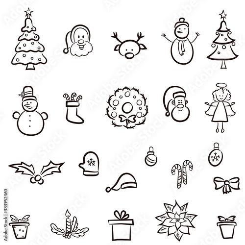 Set of Christmas symbols, isolated on white background. 