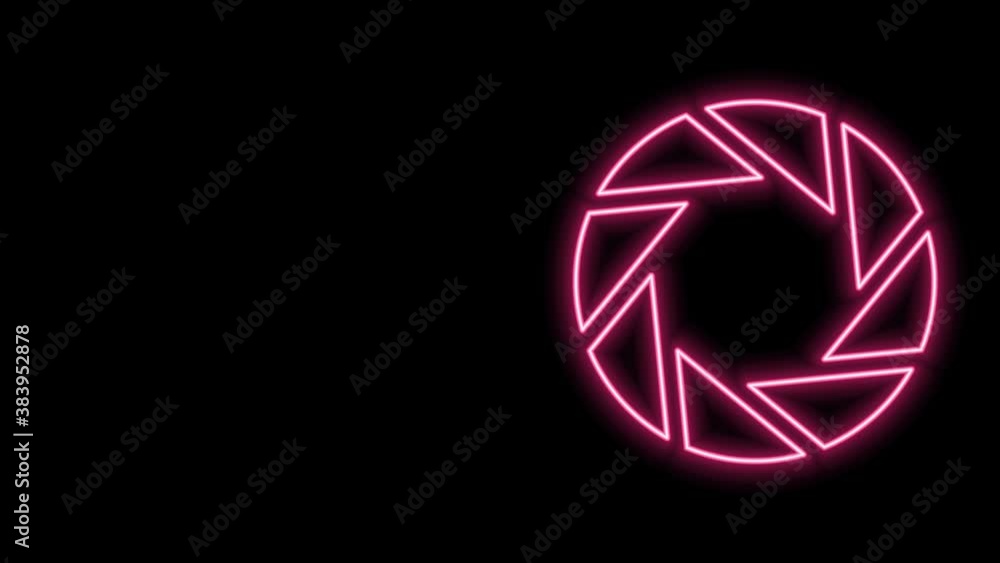 Glowing neon line Camera shutter icon isolated on black background. 4K Video motion graphic animation Glowing neon line Camera shutter icon isolated on black background. 4K Video motion graphic animation