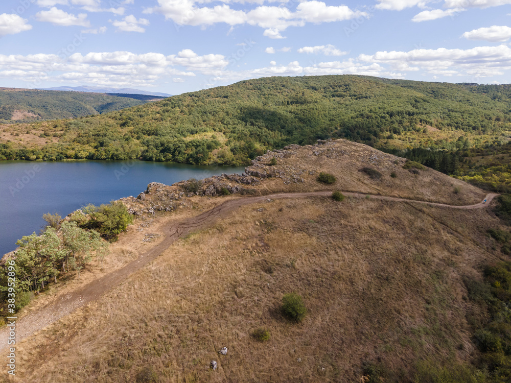 Obraz premium Aerial view of Pchelina Reservoir, Bulgaria