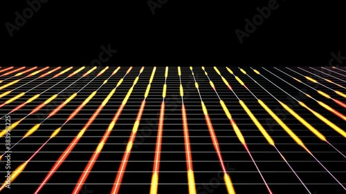 A virtual grid animation with various effects and transitions in space during time.