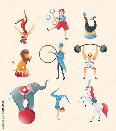 Circus performances of acrobats with animals