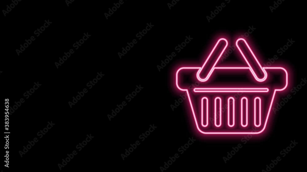 Glowing neon line Shopping basket icon isolated on black background. 4K Video motion graphic animation Glowing neon line Shopping basket icon isolated on black background. 4K Video motion graphic animation