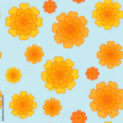 orange marigold flowers pattern seamless day of the dead in mexico with layered outline