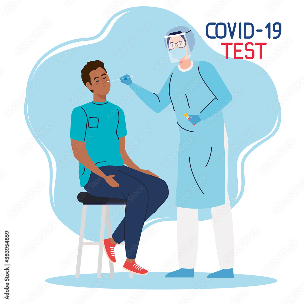 covid 19 virus test doctor and black man on chair design of ncov cov and coronavirus theme Vector illustration covid 19 virus test doctor and black man on chair design of ncov cov and coronavirus theme Vector illustration