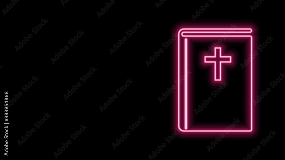 Glowing neon line Holy bible book icon isolated on black background. 4K Video motion graphic animation Glowing neon line Holy bible book icon isolated on black background. 4K Video motion graphic animation