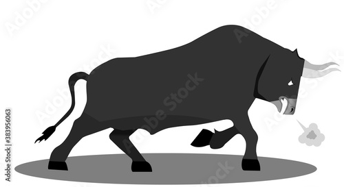Black and White Bull on White background. Realistic bull with angry face. Vector illustration.