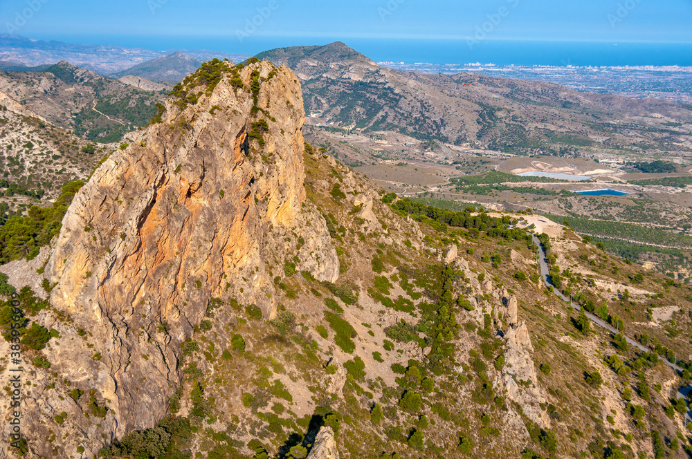 Aerial view of mountain range in Alicante, Spain
