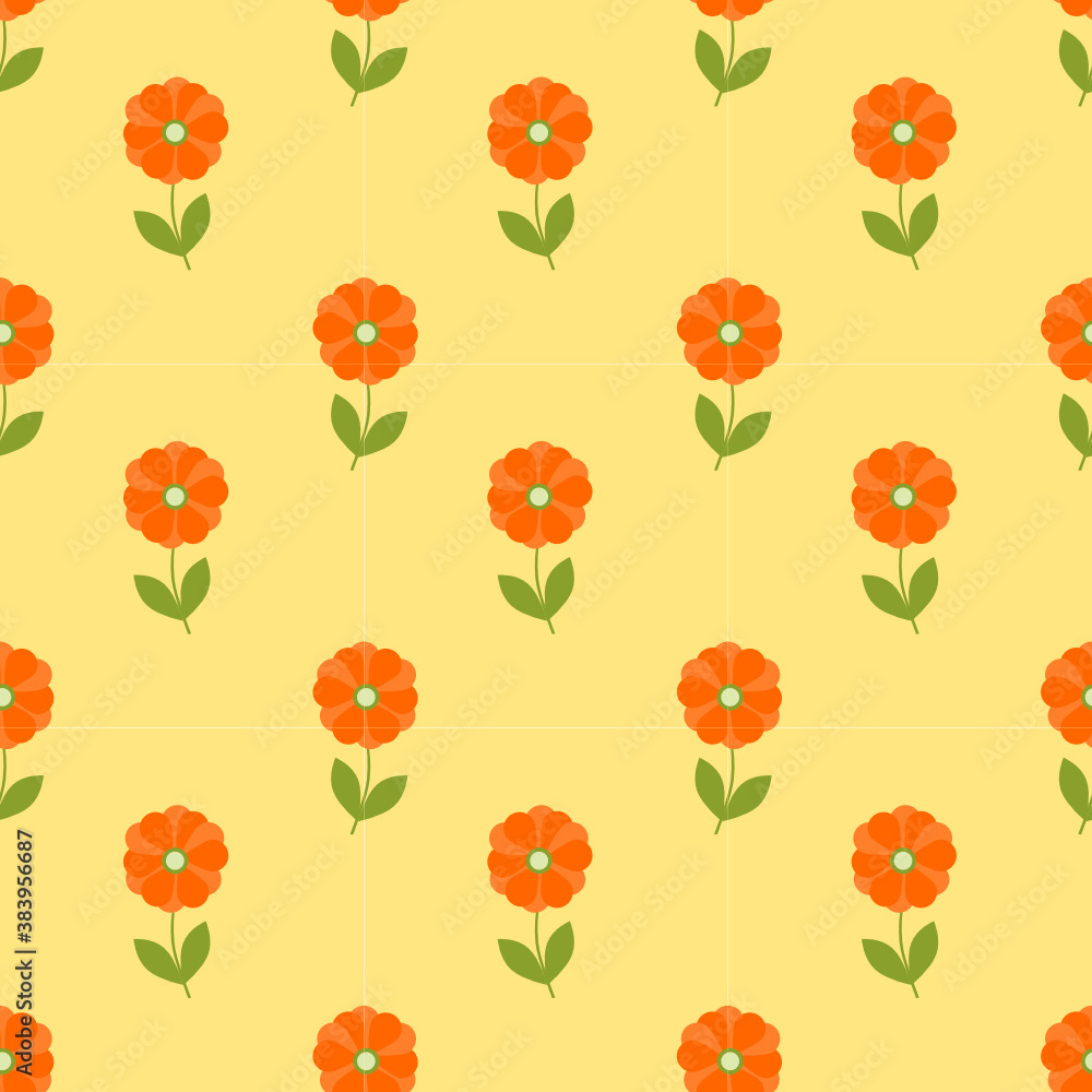 Orange flower seamless pattern. Autumn wallpaper. Fall theme. Flat design. Botanical illustration.