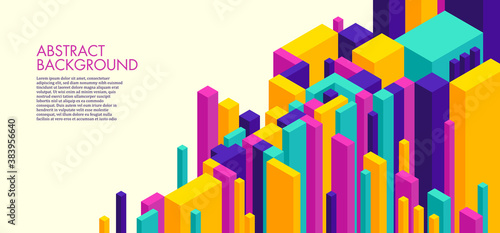 Abstract background with colorful isometric objects. Vector illustration.