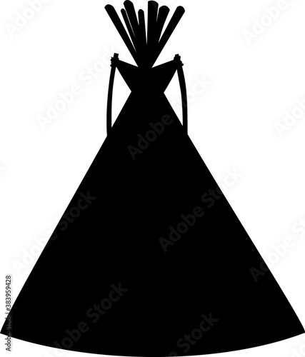 Black silhouette of Cartoon teepee (tipi). Traditional Indian dwelling