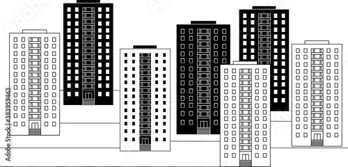 Cityscape of monotonous multi-apartment multi-storey residential buildings