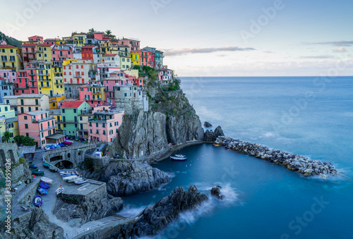 colorful houses of Manarola in the morning sun