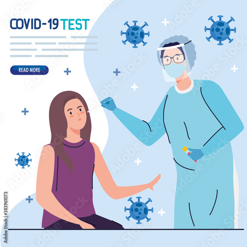 covid 19 virus test doctor and woman design of ncov cov and coronavirus theme Vector illustration