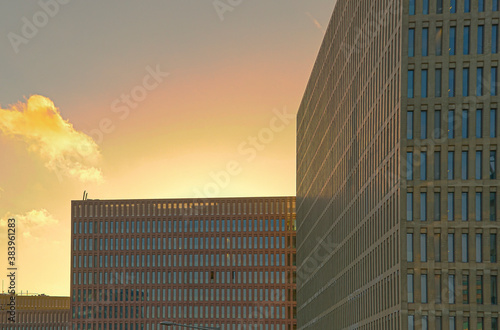 Barcelona court buildings at sunset photo