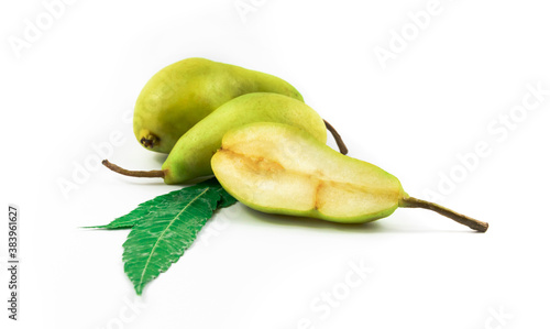 Half pear composition on white isolated background