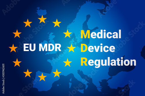 Obraz na płótnie MDR - Medical Device Regulation. Regulation of the EU- European Union on the clinical investigation and sale of medical devices for human use. Vector illustration on blue background w salonie