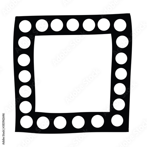 Square black frame hand drawn with white polka dots. Black and white design element for decoration. Simple doodle border copy space