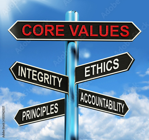 Core Values Signpost Means Integrity Ethics Principals And Accou photo