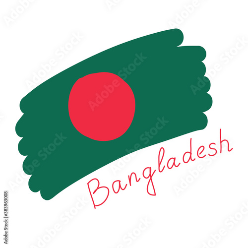 National flag of Bangladesh, vector illustration freehand isolated on white. Stylized Bangladesh flag green red