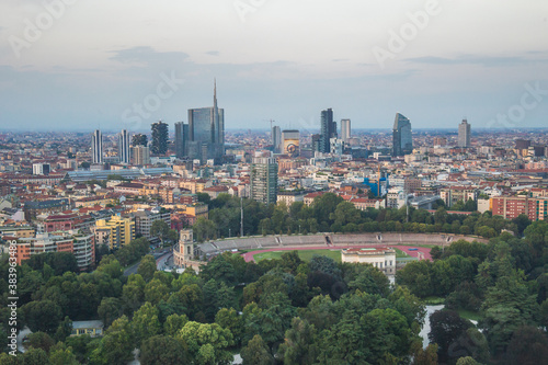 View from the Torre Branca,Branca Tower, of the Milan skyline, Lombardy, Italy