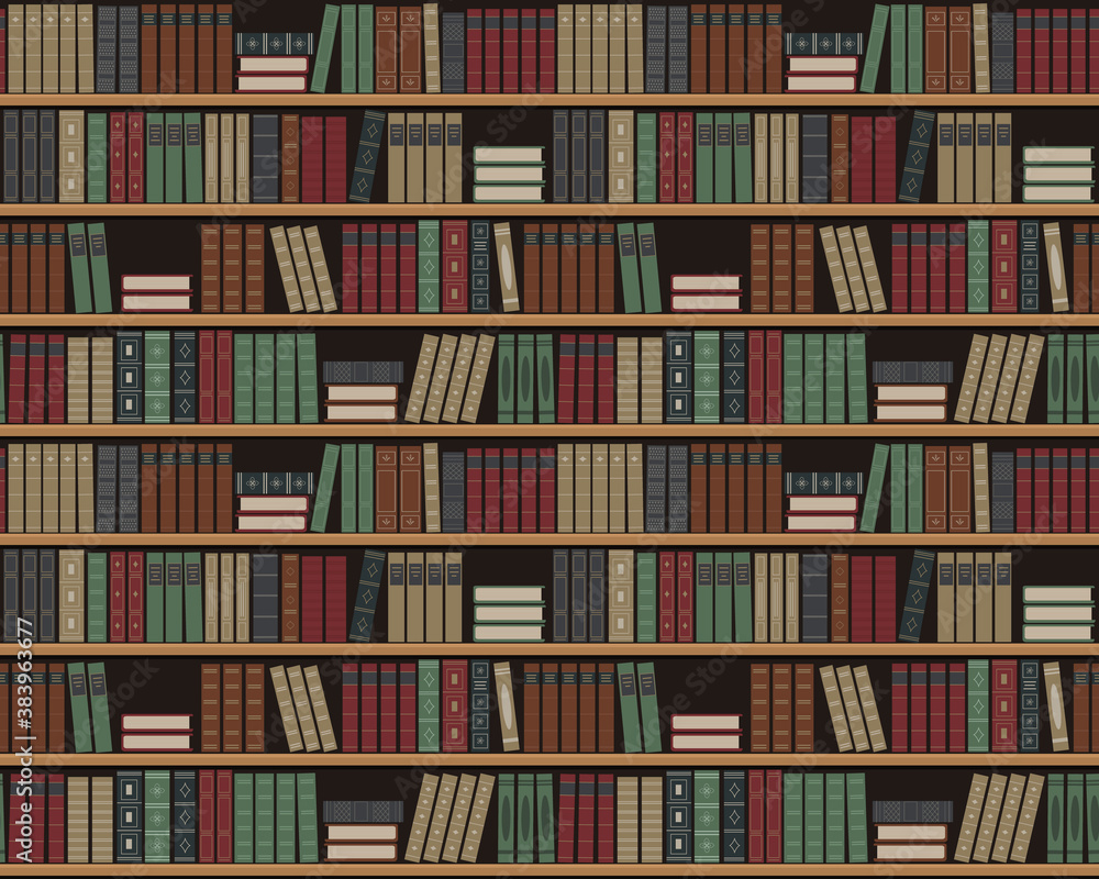 Bookshelves with books. Seamless background. Old books on the shelves. Library of retro books. Bookstore. Vector illustration Bookshelves with books. Seamless background. Old books on the shelves. Library of retro books. Bookstore. Vector illustration