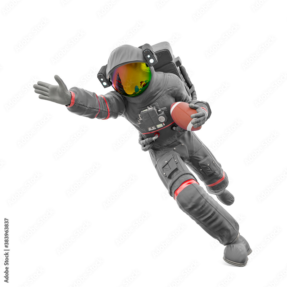 Naklejka premium astronaut is playing american football