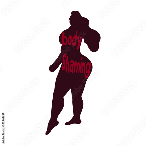 Body shame - the body of a fat and obese woman is marked with the sign of body shame. Negative body image due to being overweight and ugly. Assault and assault due to physical beauty