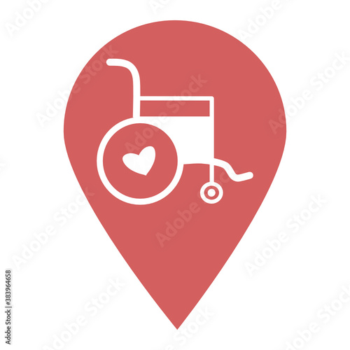 Disability location map pin pointer icon. Element of map point for mobile concept and web apps. Icon for website design and app development. Premium wheelchair flat icon sign.