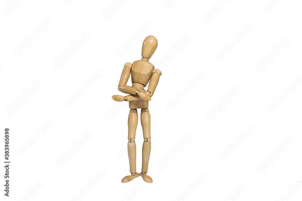 Wooden figure doll pose in cross arms gesture on white background Wooden figure doll pose in cross arms gesture on white background