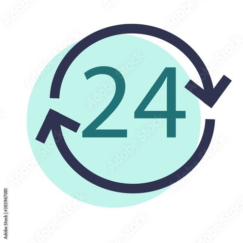 24 hours vector icon. Simple illustration  of 24/7 elements, editable icons, can be used in logo, UI and web design. twenty four hour icon. all day cyclic. 