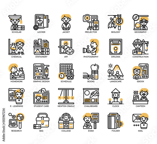 Set of college thin line and pixel perfect icons for any web and app project.