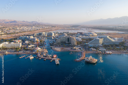 Eilat coastline, waterfront hotels and The Red Sea , Aerial view  © STOCKSTUDIO