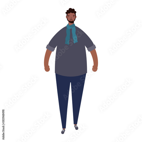 afro ethnic man wearing scarf character icon