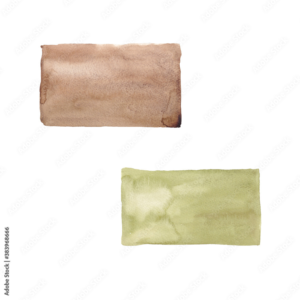 Abstract hand draw watercolor brown and green stain on white background for design Abstract hand draw watercolor brown and green stain on white background for design