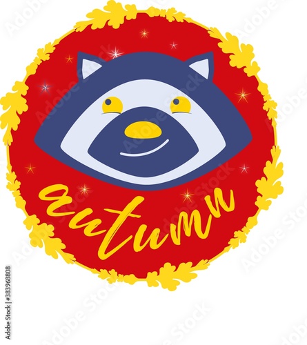 Vector drawing of a raccoon in a circle spring type icon cool with stars fantastic raccoon