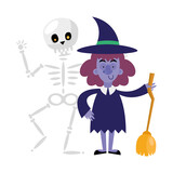 halloween skull and witch cartoon vector design