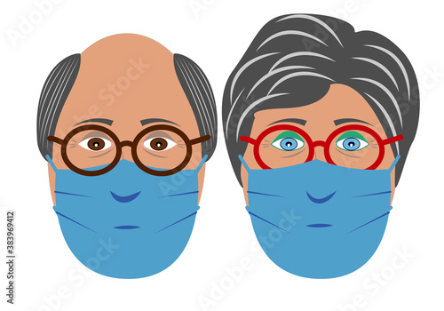 Pareja de ancianos con mascarilla