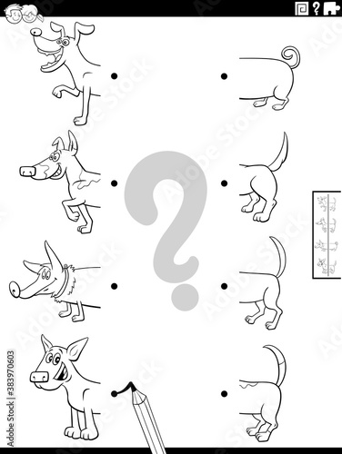 match halves of dogs pictures coloring book page