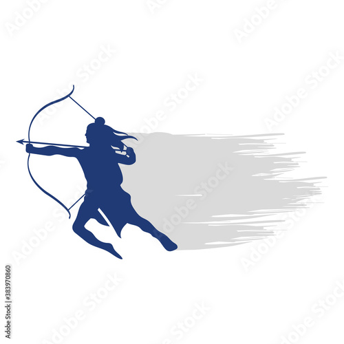 dussehra lord ram with bow and arrow blue silhouette vector design