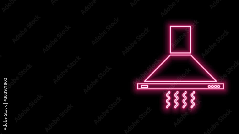 Glowing neon line Kitchen extractor fan icon isolated on black background. Cooker hood. Kitchen exhaust. Household appliance. 4K Video motion graphic animation Glowing neon line Kitchen extractor fan icon isolated on black background. Cooker hood. Kitchen exhaust. Household appliance. 4K Video motion graphic animation
