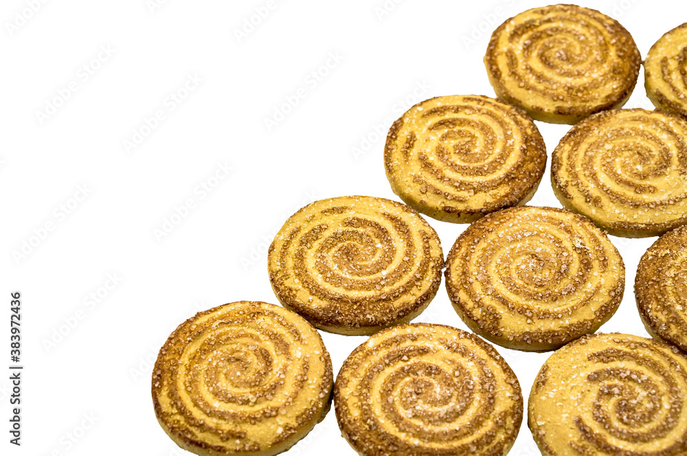 Round cookies sprinkled with sugar. Round cookies. Curled cookies with sugar. Round cookies sprinkled with sugar. Round cookies. Curled cookies with sugar.