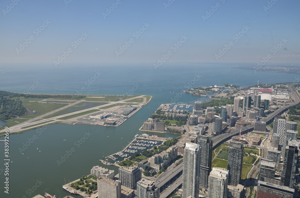 View of the island airport and a part of the port of Toronto in sunny weather