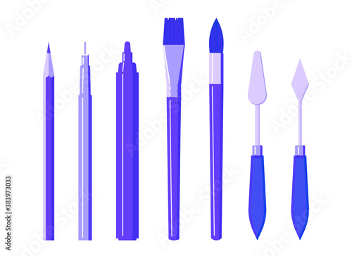 Set of art tools - pencil  brush  liner  pen  marker