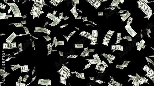 Hundred dollar bills falling from the sky - $100 dollar bills cash raining down on a black screen background