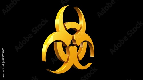 Biohazard symbol. 4k 3D animation of a biohazard symbol spinning
