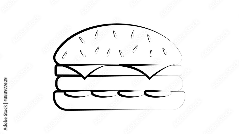 black and white burger on a white background, vector illustration. burger with a black outline, as if drawn by hand. icon for social networks. appetizing delicious burger black and white burger on a white background, vector illustration. burger with a black outline, as if drawn by hand. icon for social networks. appetizing delicious burger