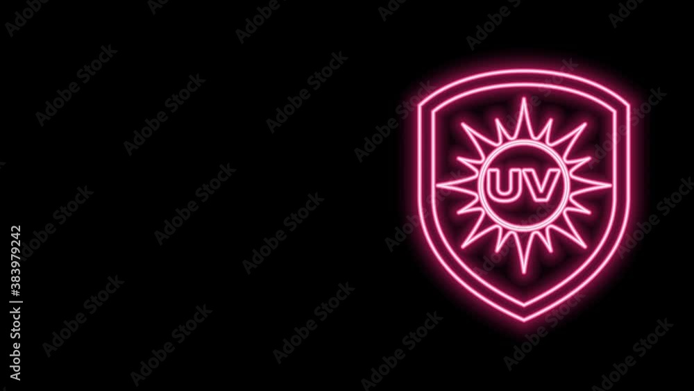 Glowing neon line UV protection icon isolated on black background. Sun and shield. Ultra violet rays radiation. SPF sun sign. 4K Video motion graphic animation Glowing neon line UV protection icon isolated on black background. Sun and shield. Ultra violet rays radiation. SPF sun sign. 4K Video motion graphic animation