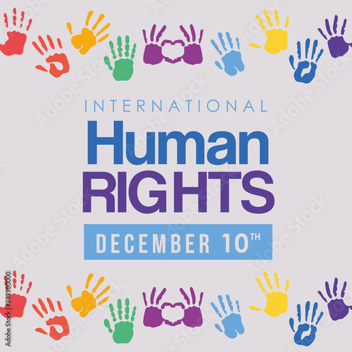 international human rights and multicolored hands prints vector design