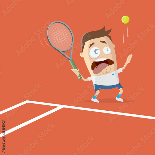 funny cartoon illustration of a tennis player