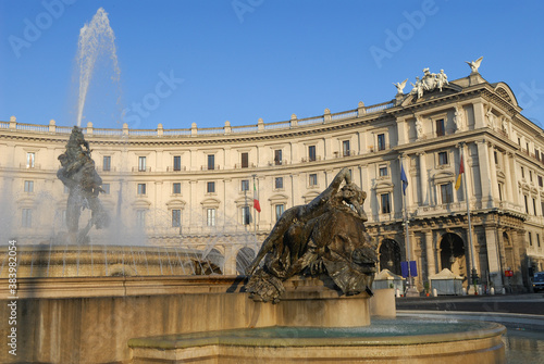 Morning at the Fountain of the Naiads in Piazza della Republica Rome